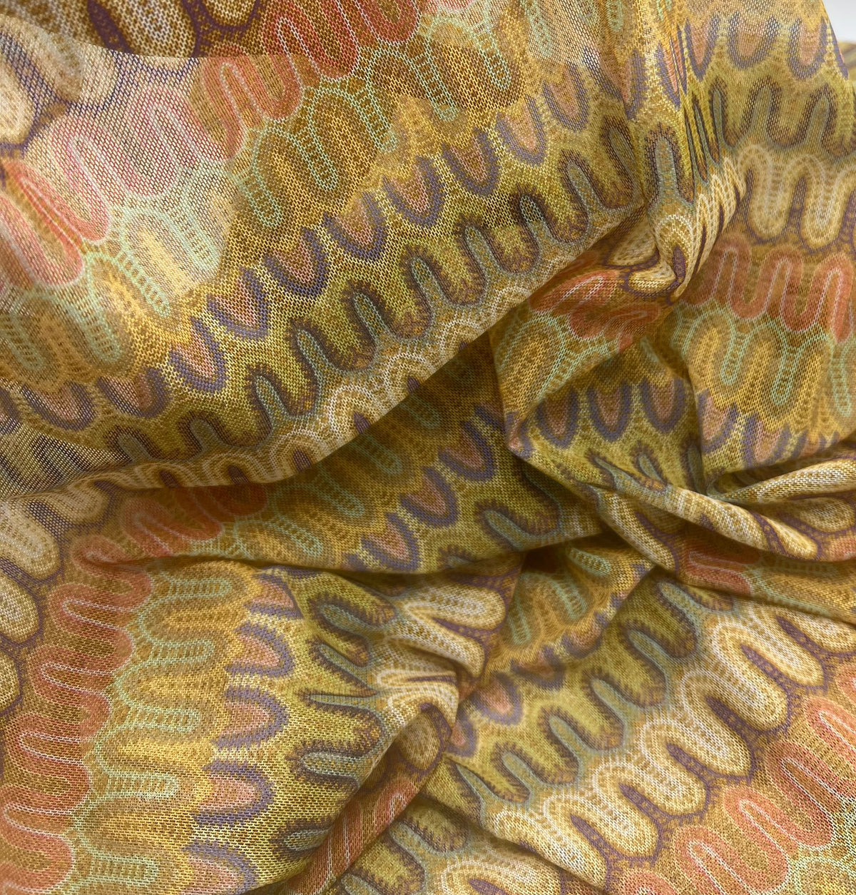 Multi Colour Wave Stripe Print Mesh Fabric Stretch