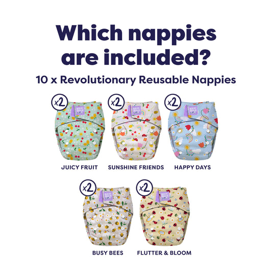 The Essentials Reusable Nappy Bundle in Garden Party