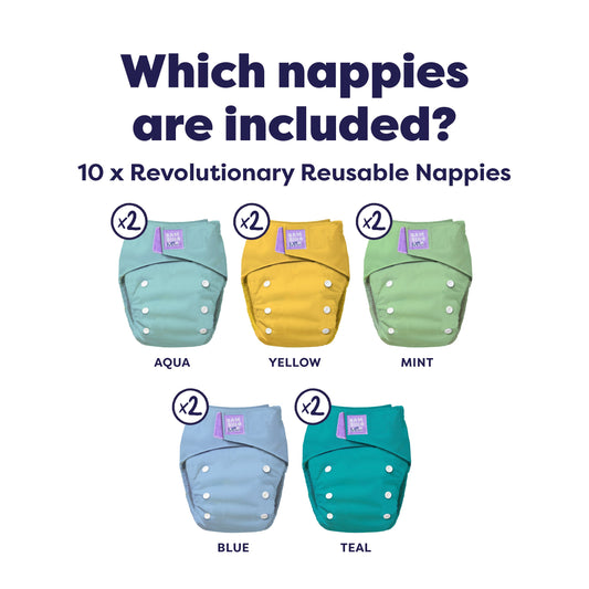 The Essentials Reusable Nappy Bundle in Paintbox Pastels