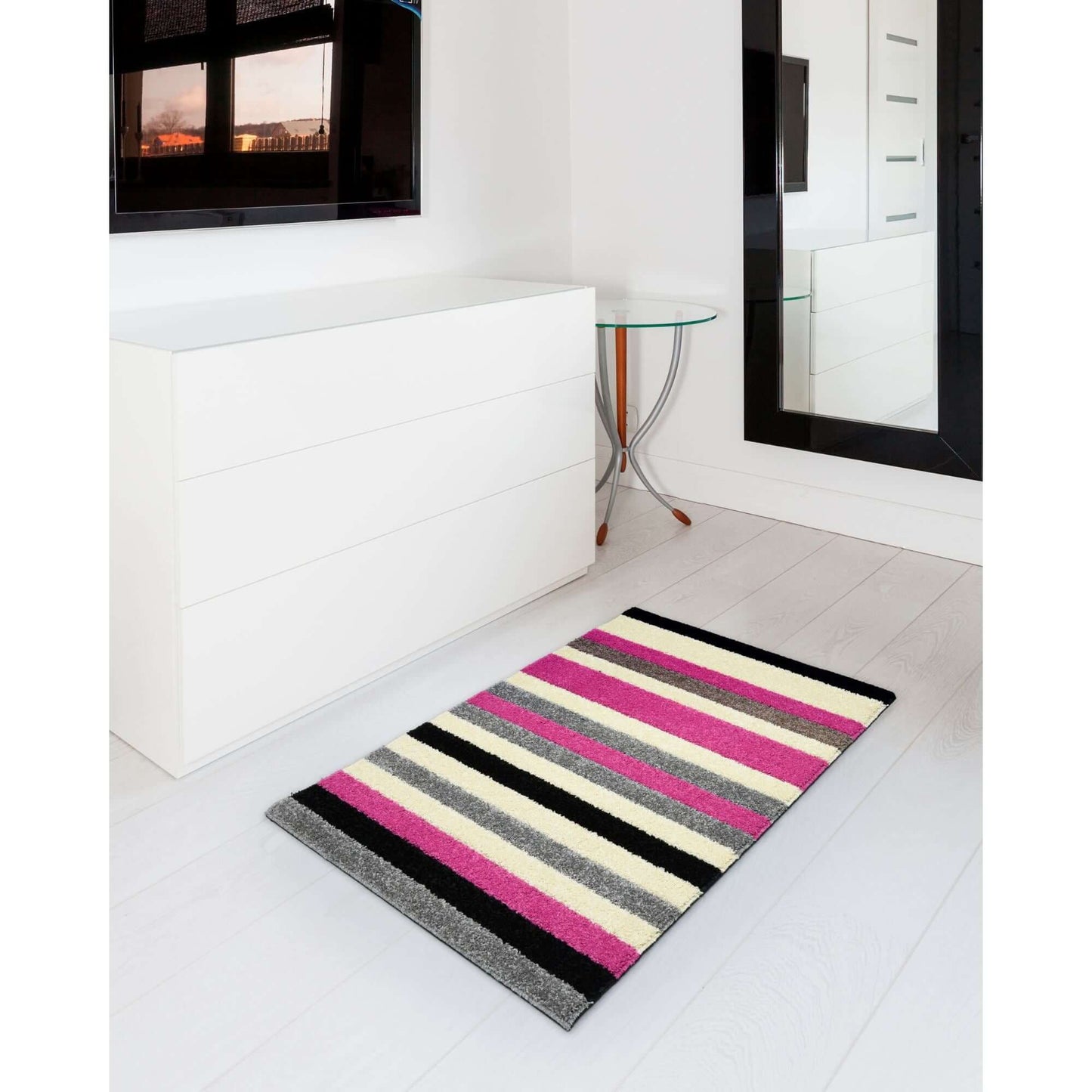 Linea Striped Pink Washable Rug