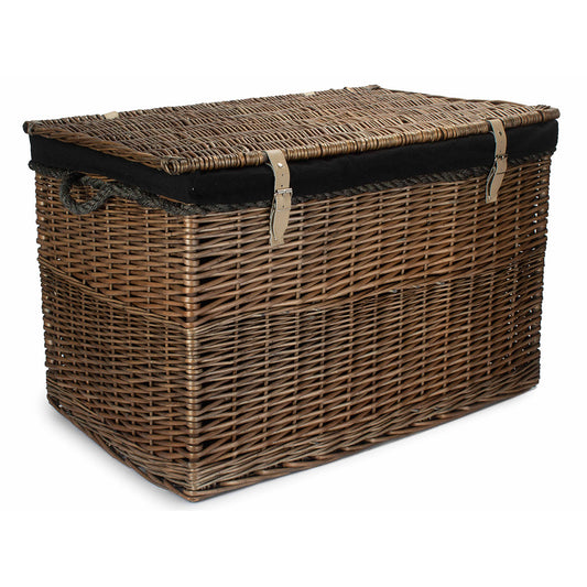 29 Inch Antique Wash Willow Storage Hamper with Rope Handles and Black Lining