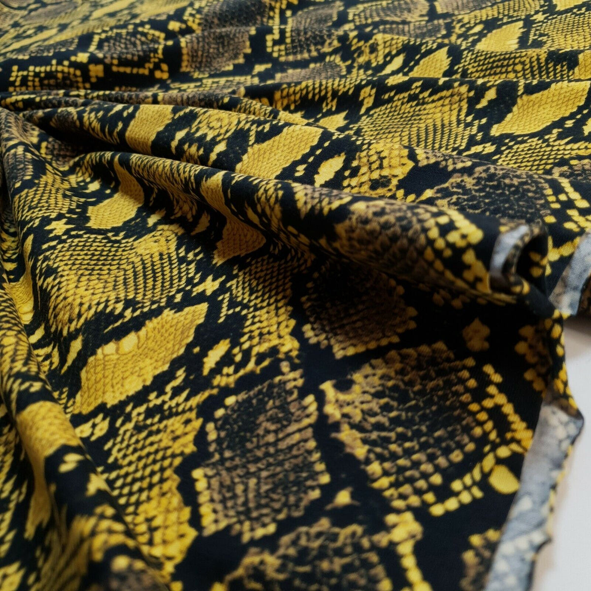 1/2 Metre Snake Yellow Printed Cotton Lycra Stretch Jersey Fabric