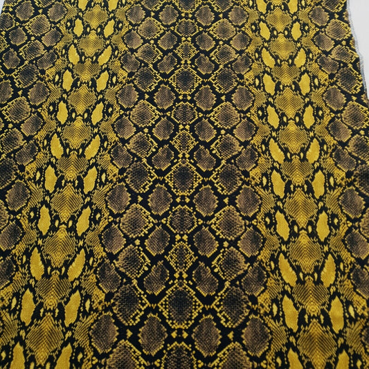 1/2 Metre Snake Yellow Printed Cotton Lycra Stretch Jersey Fabric