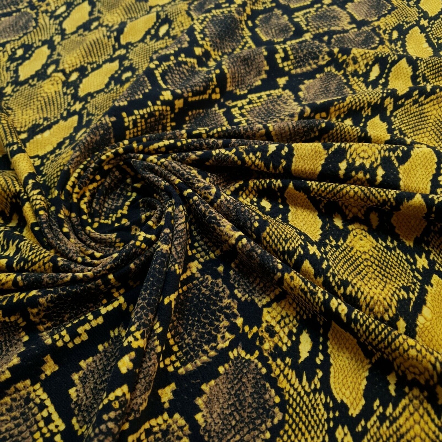 1/2 Metre Snake Yellow Printed Cotton Lycra Stretch Jersey Fabric