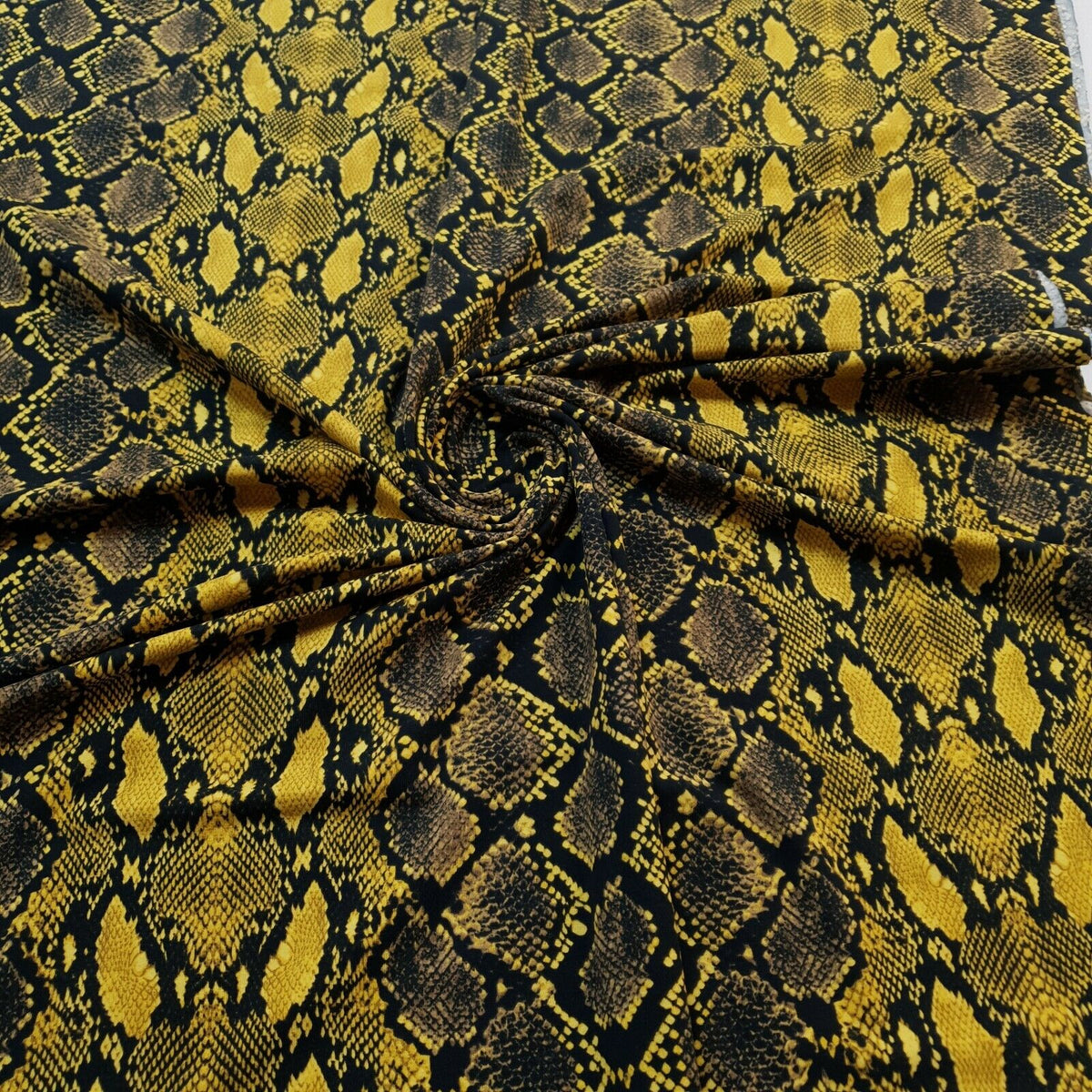 1/2 Metre Snake Yellow Printed Cotton Lycra Stretch Jersey Fabric