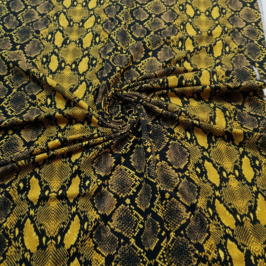 1/2 Metre Snake Yellow Printed Cotton Lycra Stretch Jersey Fabric