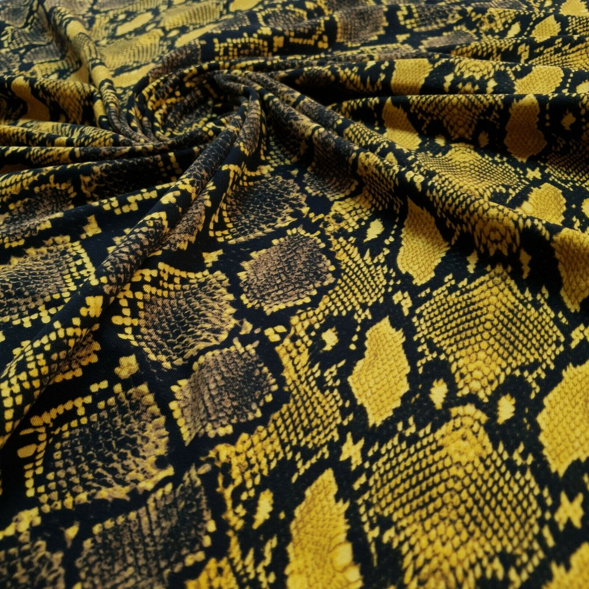 1/2 Metre Snake Yellow Printed Cotton Lycra Stretch Jersey Fabric