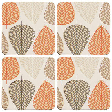 Orange Leaf Set Of Four Coasters