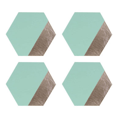 Set of 4 Leather Effect Dipped Jade and Silver Hexagon Placements | Geome
