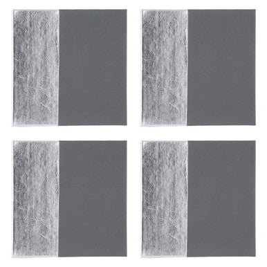 Geome Set Of 4 Leather Effect Grey And Silver Coasters