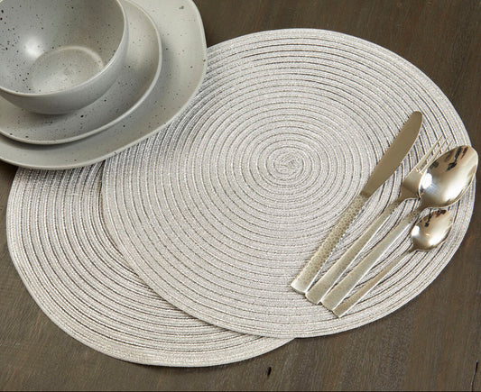 Alice Round Silver Thread Woven Placemat