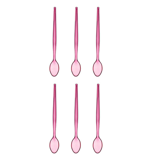 Summer Set Of Six Pink Plastic Sundae Spoons