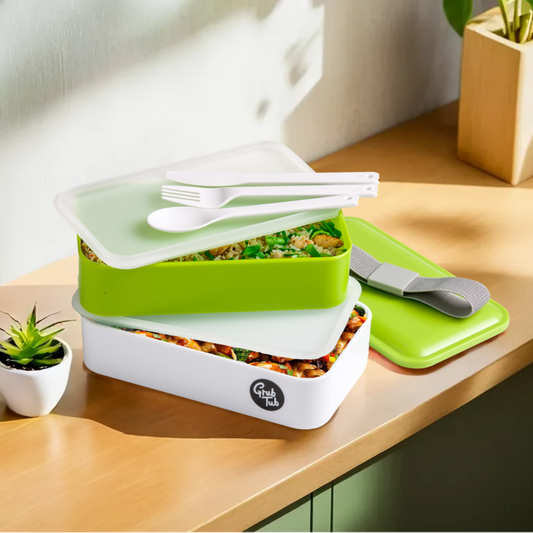 Green and White Stackable  Lunch Box | Grub Tub