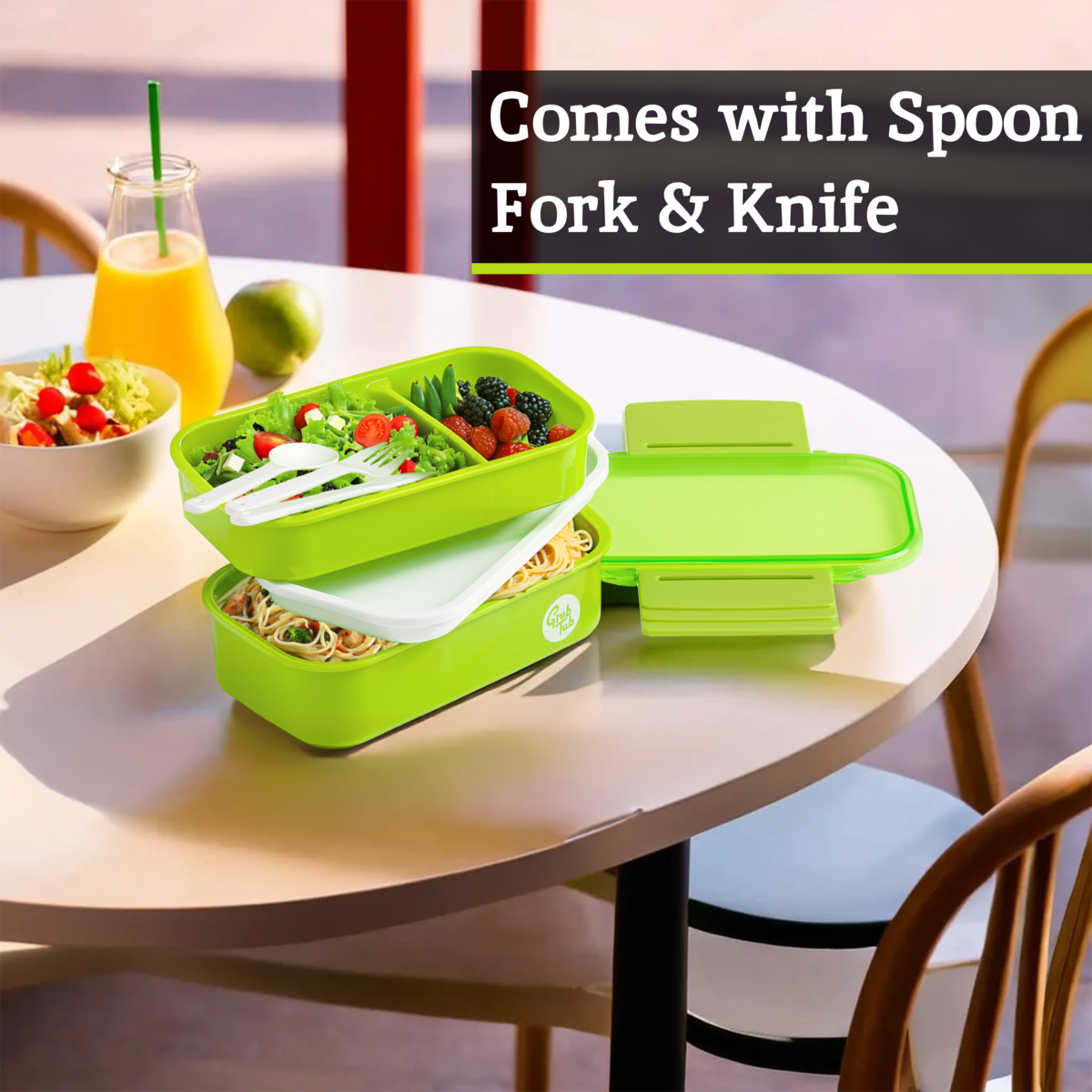Grub Tub Green Lunch Box With Cutlery