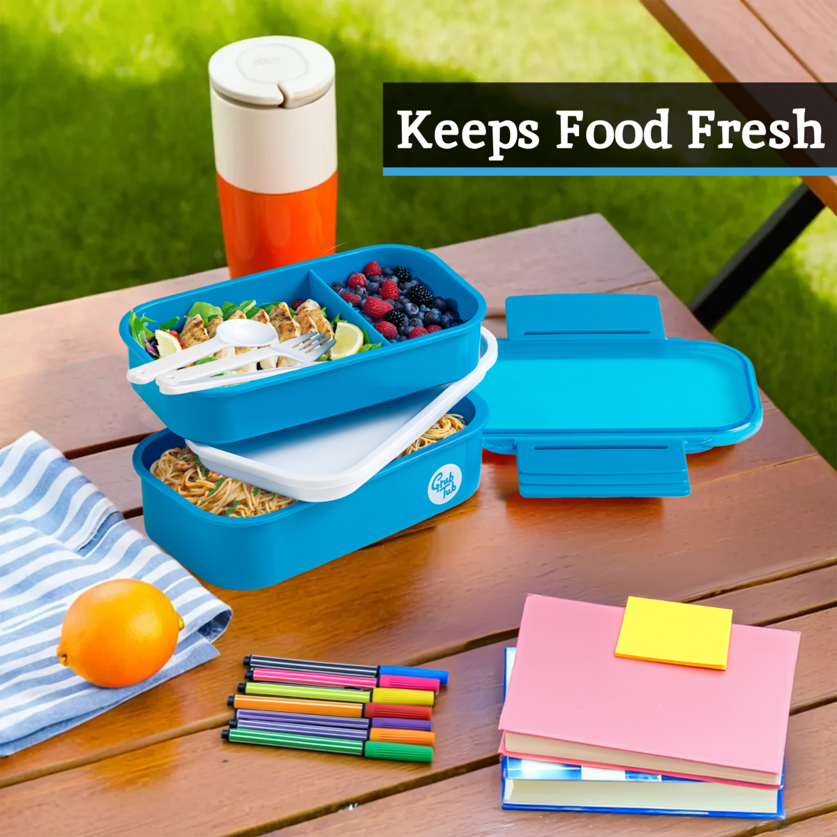 Blue 2 Tier Lunch Box | Grub Tub