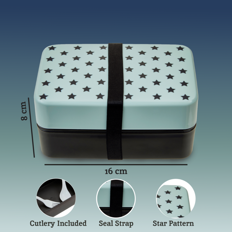 Grub Tub Light Blue Star Lunch Box With Cutlery