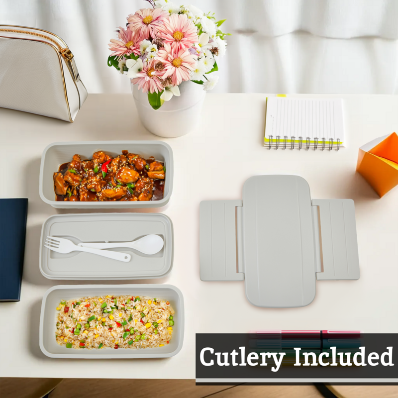 Grub Tub Warm Grey Lunch Box With Cutlery