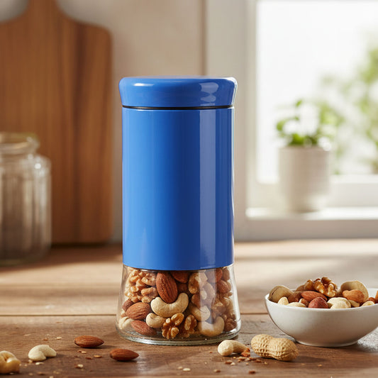 Luca Blue Stainless Steel and Glass Storage Jar - 1500ml