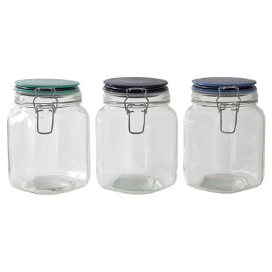 Luca Glass Storage Jar 1050 ml  (3 Assorted Colours)