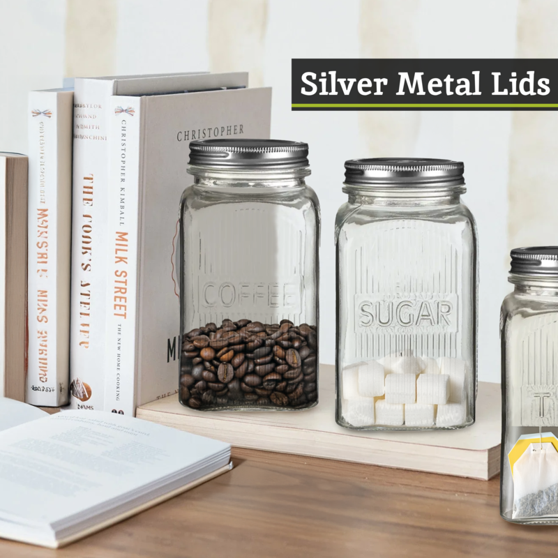 Luca Set Of Three Glass Jars With Silver Lids