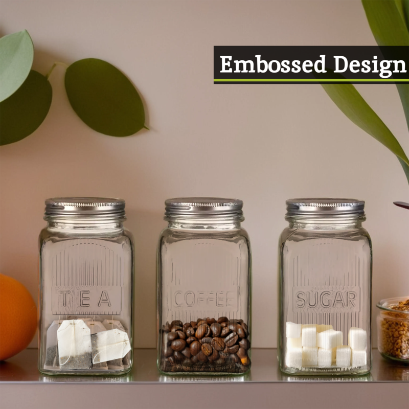 Luca Set Of Three Glass Jars With Silver Lids