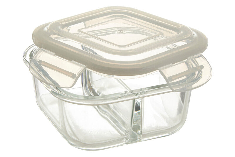 Freska 2 Section Square Glass Container With Lid 520 Ml