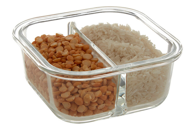 Freska 2 Section Square Glass Container With Lid 520 Ml