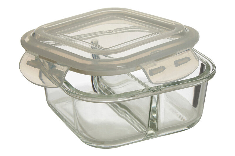 Freska 2 Section Square Glass Container With Lid 800 Ml