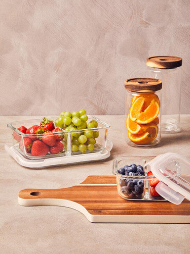 Freska 2 Section Rectangular Glass Container With Lid 640 Ml
