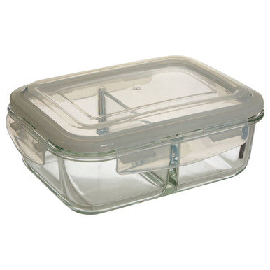 2 Section Rectangular Glass Container with Lid 1040 Ml | Freska