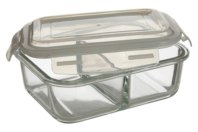 Freska 2 Section Rectangular Glass Container With Lid 1040 Ml