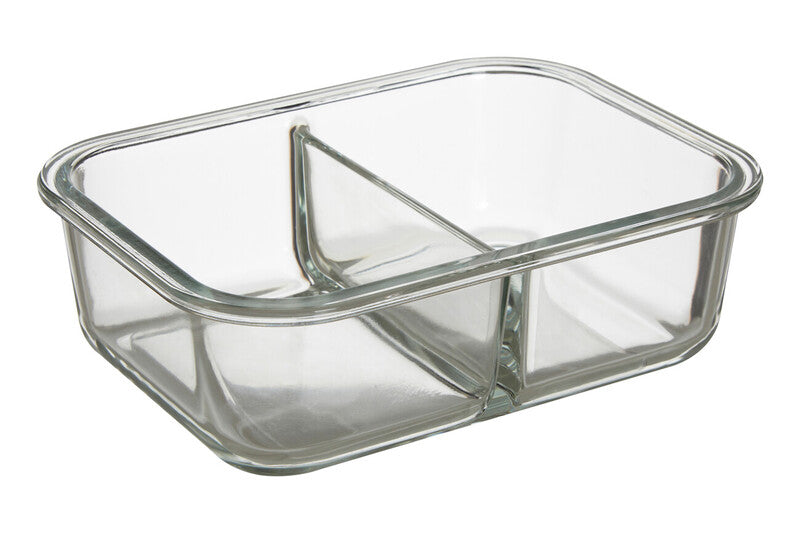 Freska 2 Section Rectangular Glass Container With Lid 1040 Ml
