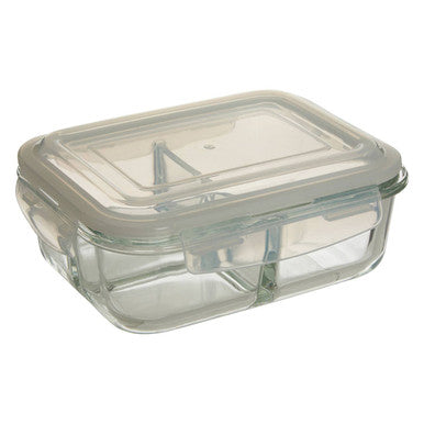 Freska 3 Section Rectangular Glass Container With Lid 1040 Ml