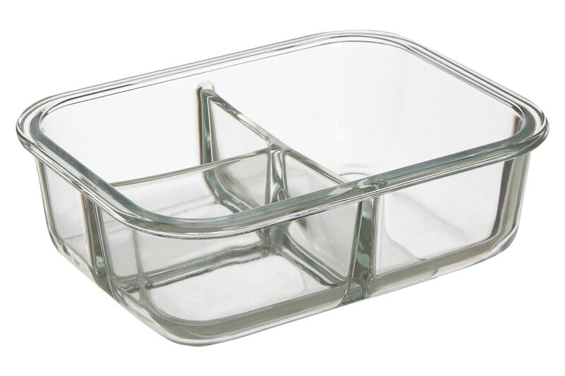Freska 3 Section Rectangular Glass Container With Lid 1040 Ml