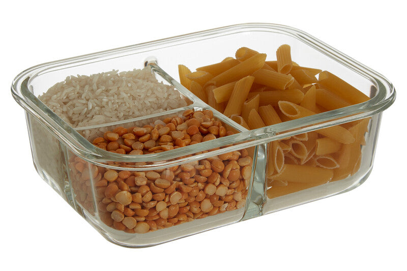 Freska 3 Section Rectangular Glass Container With Lid 1040 Ml