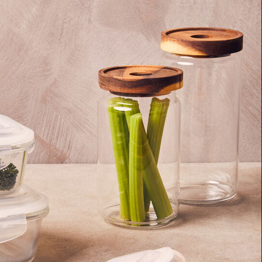 Glass Storage Jar with Acacia Wood Lid 1000ml | Freska