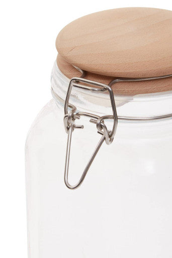 Luca Square 2150Ml Glass Jar With Wooden Lid