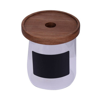 Tromso Glass Storage Jar with Acacia Lid and Chalkboard 750 ml