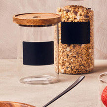 Tromso Glass Storage Jar with Acacia Lid and Chalkboard 950 ml