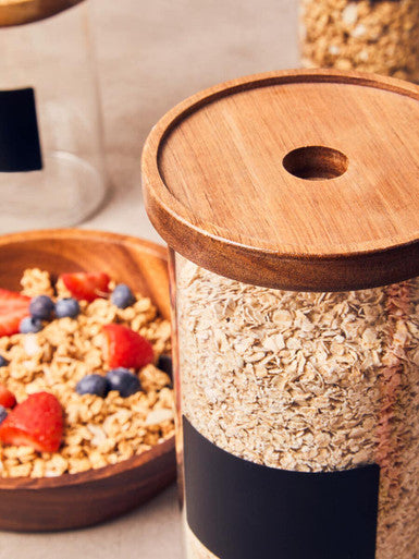 Tromso Glass Storage Jar with Acacia Lid and Chalkboard 1800 ml