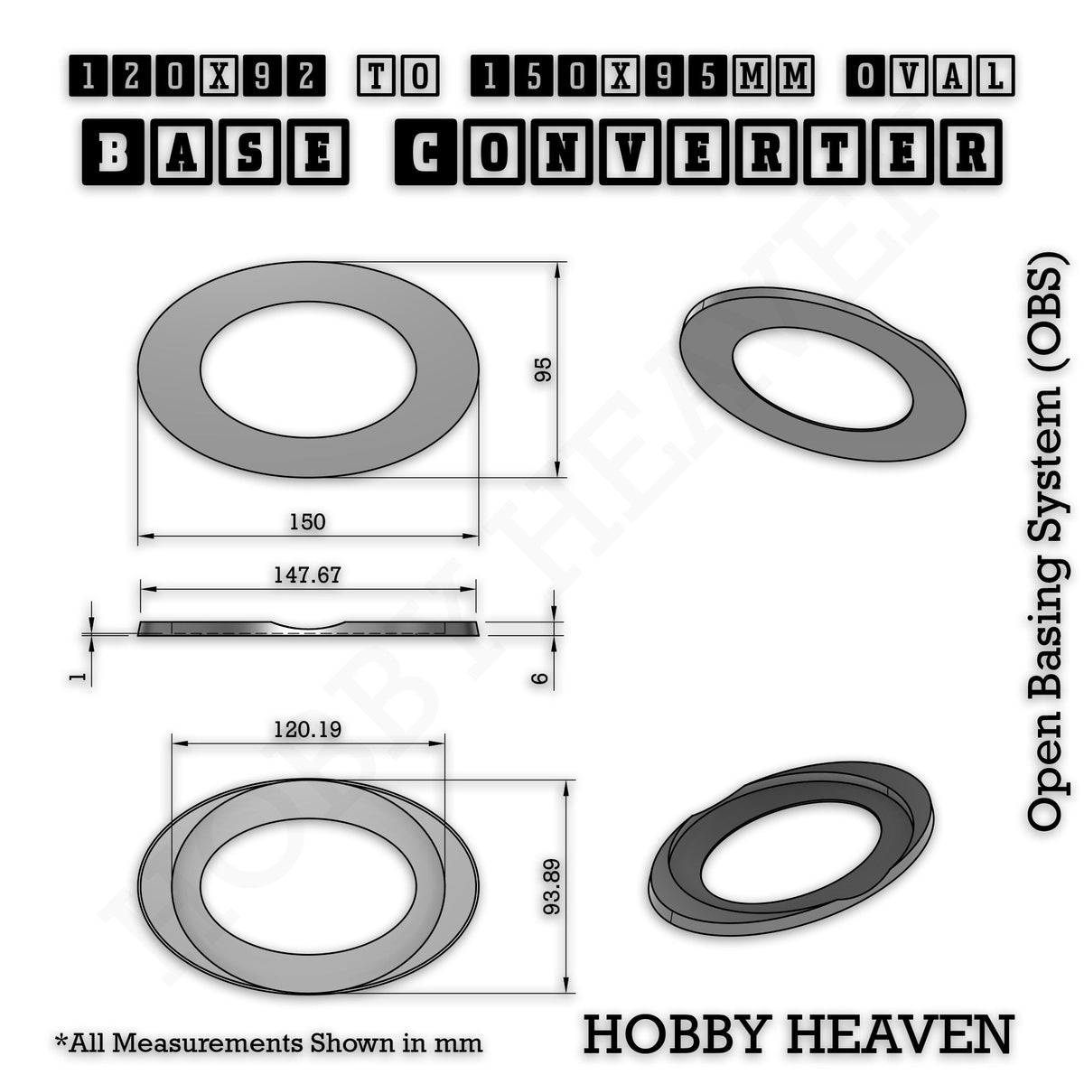 Oval to Oval Bases Size Converters 3D Print Full Range