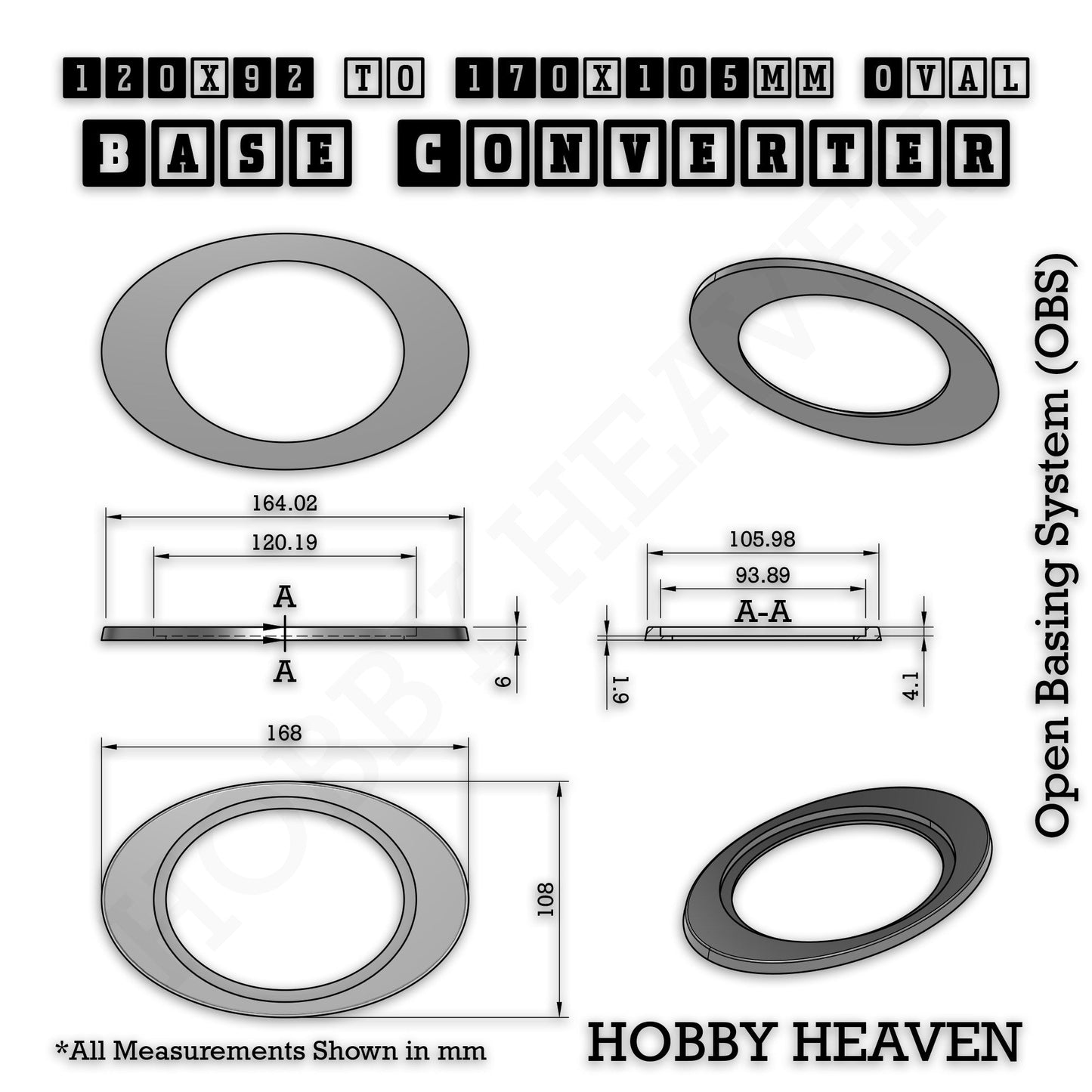 Oval to Oval Bases Size Converters 3D Print Full Range