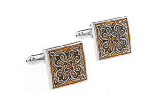 yellow patterned square cufflinks