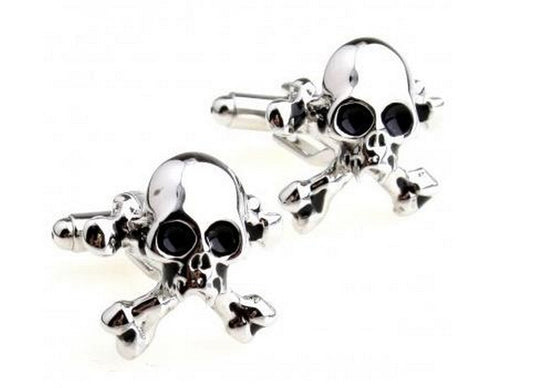 silver skull and crossbones cufflinks