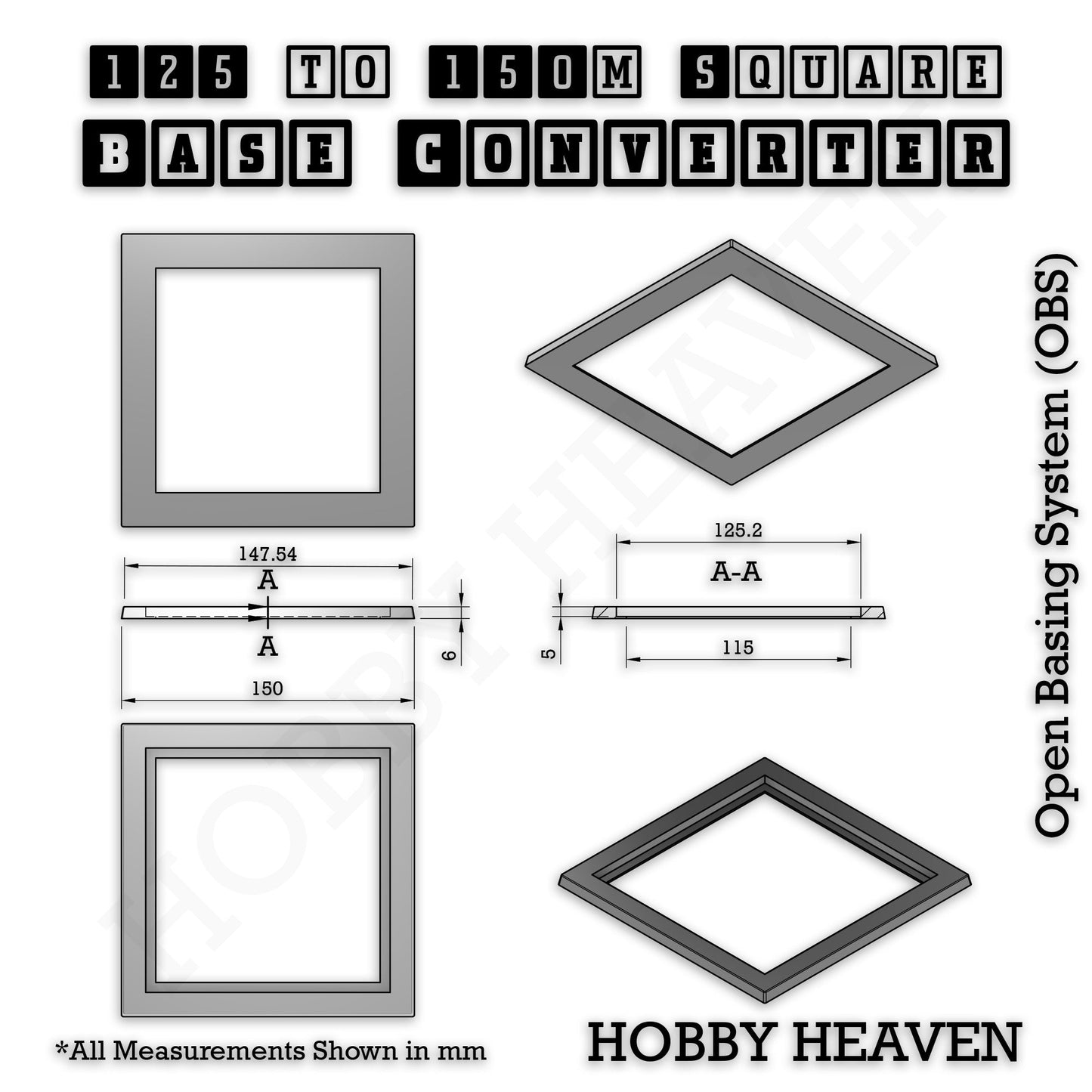 Square to Square Base Converters 3D Print Full Range