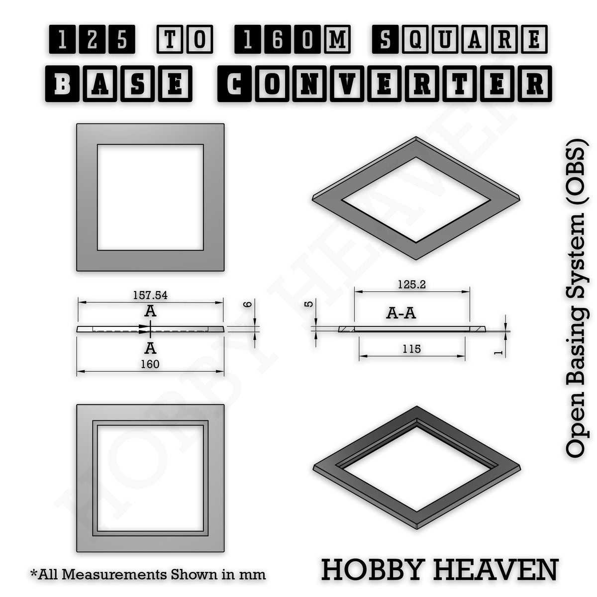 Square to Square Base Converters 3D Print Full Range