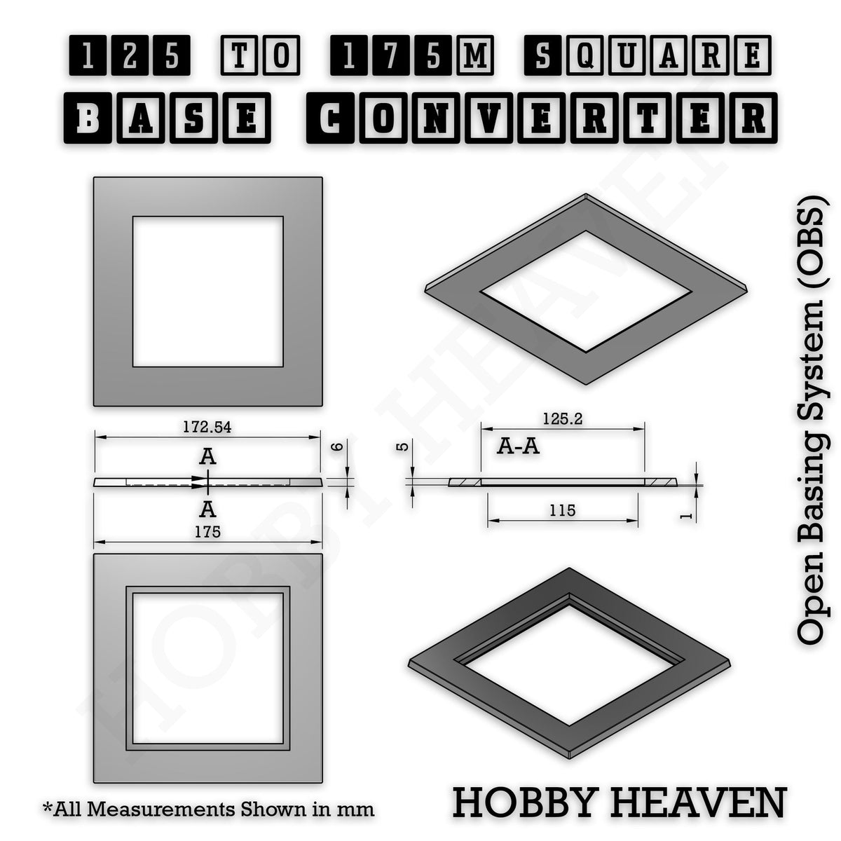 Square to Square Base Converters 3D Print Full Range