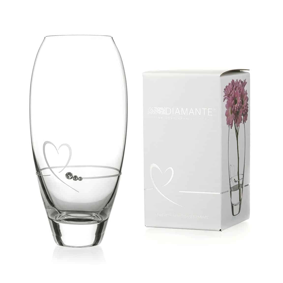 Diamante Petit Vase with Heart Design - 18cm - In Gift Box