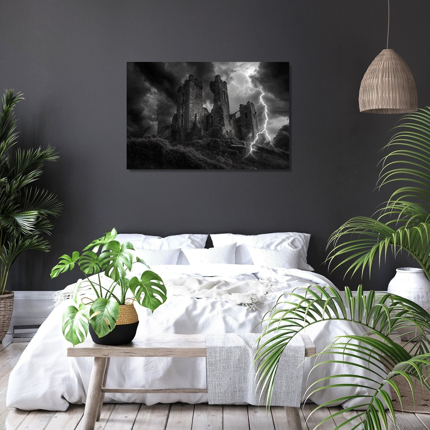 Lightning over Nostalgic Castle Canvas
