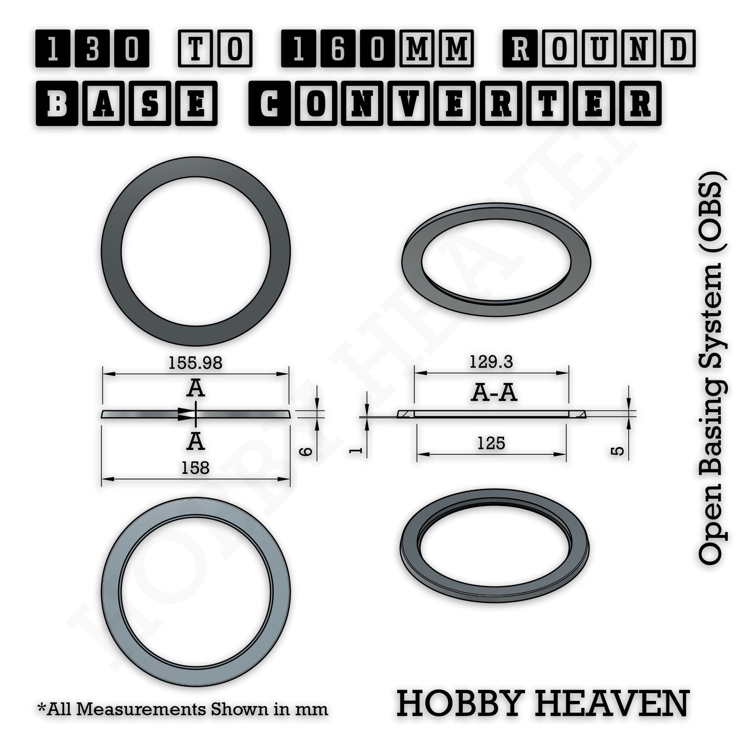 Round to Round Base Converters 3D Print Full Range